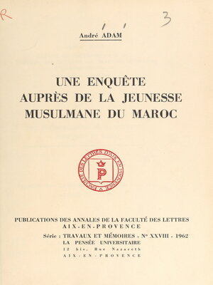 cover image of Une enquête auprès de la jeunesse musulmane du Maroc